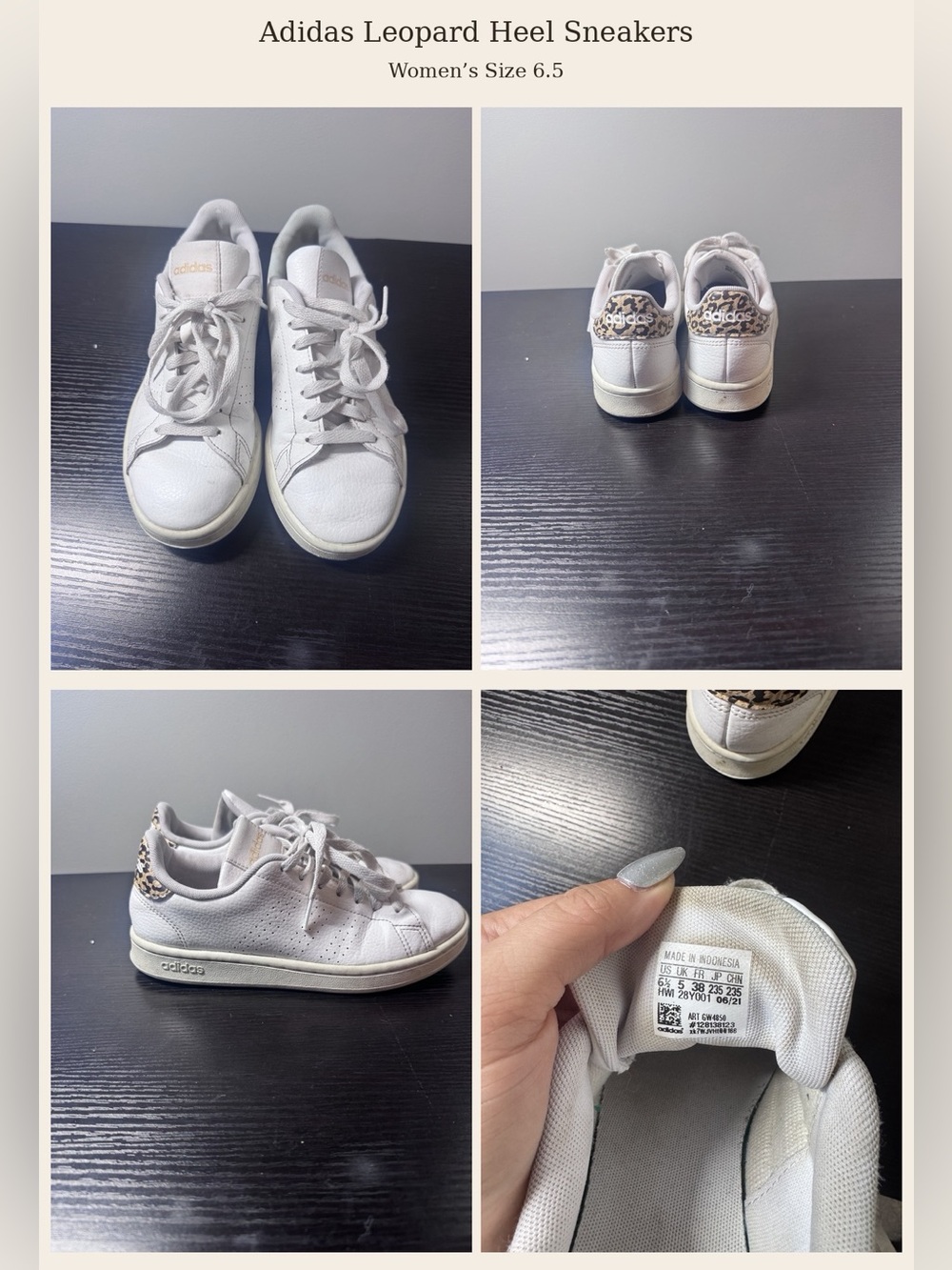 adidas White Women's Sneakers with Leopard Heel Accent